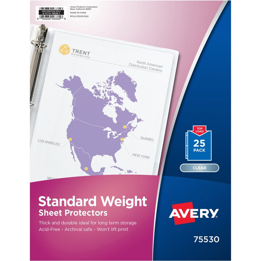 Avery&reg, Standard-Weight Sheet Protectors - For Letter 8 1/2" x 11" Sheet - Clear - Polypropylene - 25 / Pack