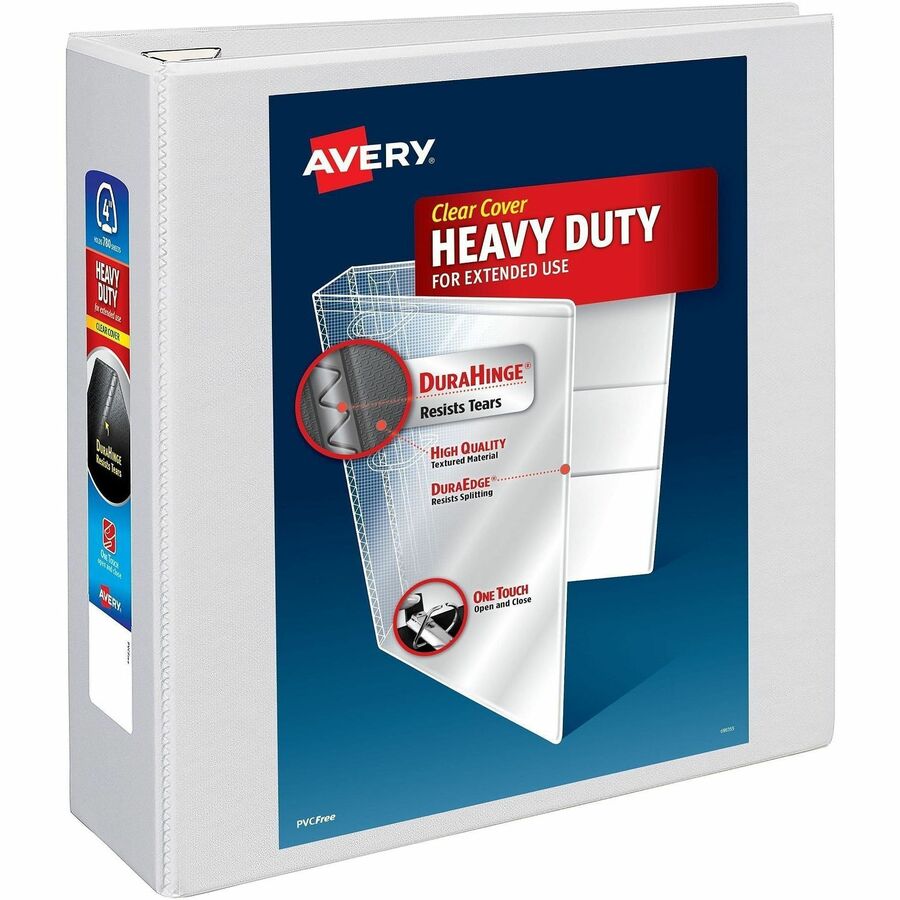 Avery&reg, Heavy-Duty View Binders with One Touch EZD Rings - 4" Binder Capacity - Letter - 8 1/2" x 11" Sheet Size - 780 Sheet Capacity - 4 1/2" Spine Width - 780 x 4" Ring - Fastener: Ring - Pocket: 4, Internal - Polypropylene - White - Adhesive, Dur...