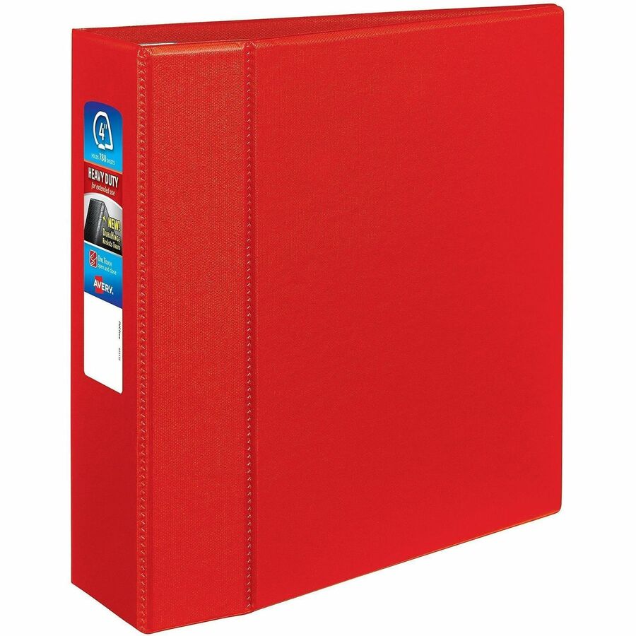 Avery&reg, Heavy-Duty Binders with One Touch EZD Rings - 4" Binder Capacity - Letter - 8 1/2" x 11" Sheet Size - 780 Sheet Capacity - 3 x 4" Ring - Fastener: Ring - Pocket: 4, Internal - Polypropylene - Red - Pocket, Heavy Duty, One Touch Ring, Long La...
