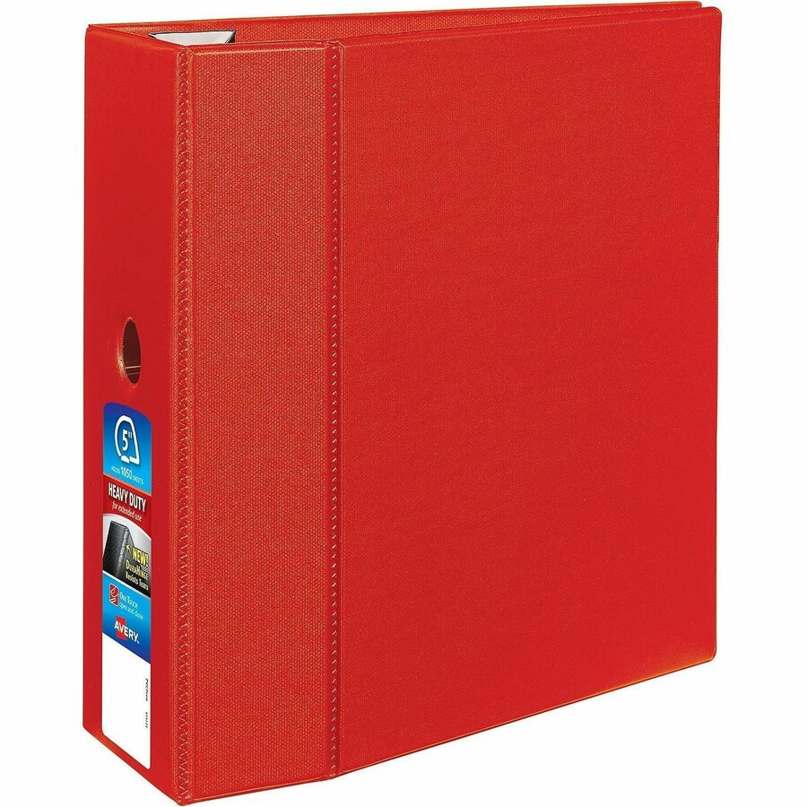 Avery&reg, Heavy-Duty Binders with Locking One Touch EZD Rings & Thumb Notch - 5" Binder Capacity - Letter - 8 1/2" x 11" Sheet Size - 1050 Sheet Capacity - 3 x 5" Ring - Fastener: Ring - Pocket: 4, Internal - Polypropylene - Red - Pocket, One Touch Ri...