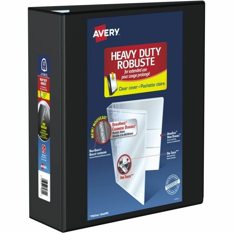 Avery Heavy Duty View Binder - 4" Binder Capacity - Letter - 8 1/2" x 11" Sheet Size - 780 Sheet Capacity - 4 1/2" Spine Width - 780 x 4" Ring - Fastener: D-Ring - Pocket: 4, Internal - DuraHinge design - Polypropylene - Black - Durable, Label Holder...