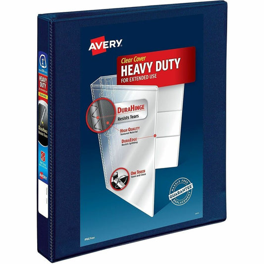 Avery, Heavy-Duty View 3 Ring Binder - 1" Binder Capacity - Letter - 8 1/2" x 11" Sheet Size - 275 Sheet Capacity - 275 x 1" Ring - Fastener: Ring - Pocket: 4, Internal - Polypropylene - Navy Blue - Adhesive, Clear Overlay, Heavy Duty, Locking Ring...