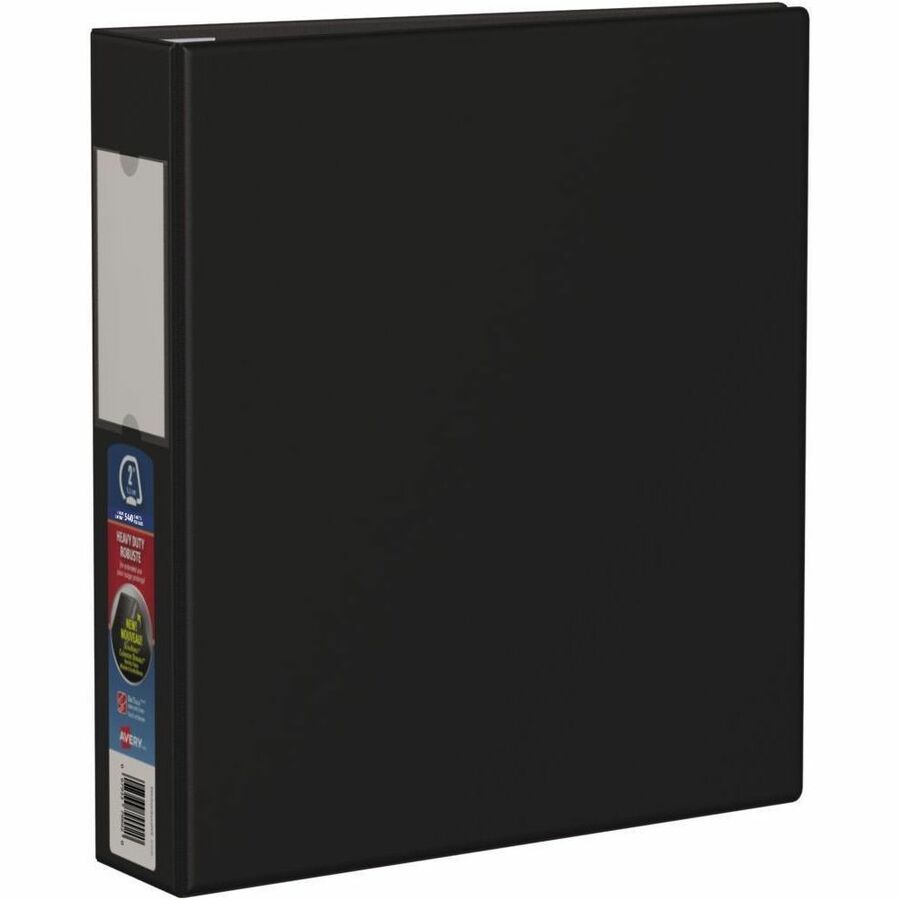 Avery Heavy Duty Binder - 2" Binder Capacity - Letter - 8 1/2" x 11" Sheet Size - 540 Sheet Capacity - 2" Ring - Fastener: D-Ring - Pocket: 4, Internal - Linen Pattern - Polypropylene - Black - Heavy Duty, Label Holder, Smooth, Long Lasting, Tear Resis...