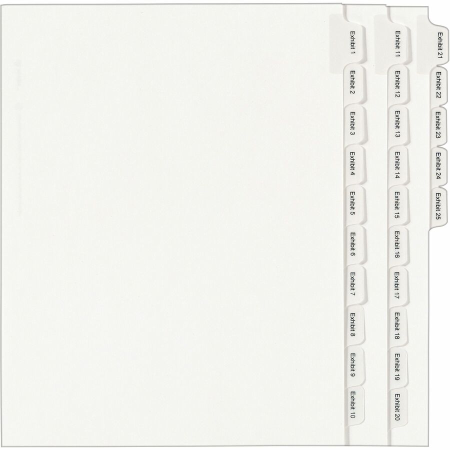 Avery&reg, Index Divider - 1 x Divider(s) - Side Tab(s) - Exhibit 1-25 - 25 Tab(s)/Set - 8.5" Divider Width x 11" Divider Length - Letter - 8.50" Width x 11" Length - White Paper Divider - White Tab(s) - 20% - 1 Set