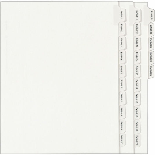 Avery, Index Divider - 1 x Divider(s) - Side Tab(s) - Exhibit 1-25 - 25 Tab(s)/Set - 8.5" Divider Width x 11" Divider Length - Letter - 8.50" Width x 11" Length - White Paper Divider - White Tab(s) - 20% - 1 Set