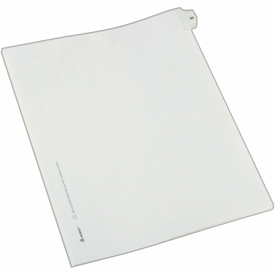Avery&reg, Allstate-Style Individual Legal Dividers - 25 x Divider(s) - Side Tab(s) - 25 - 1 Tab(s)/Set - 8.5" Divider Width x 11" Divider Length - Letter - 8.50" Width x 11" Length - Paper Divider - White Tab(s) - 20% Recycled - 1 Pack