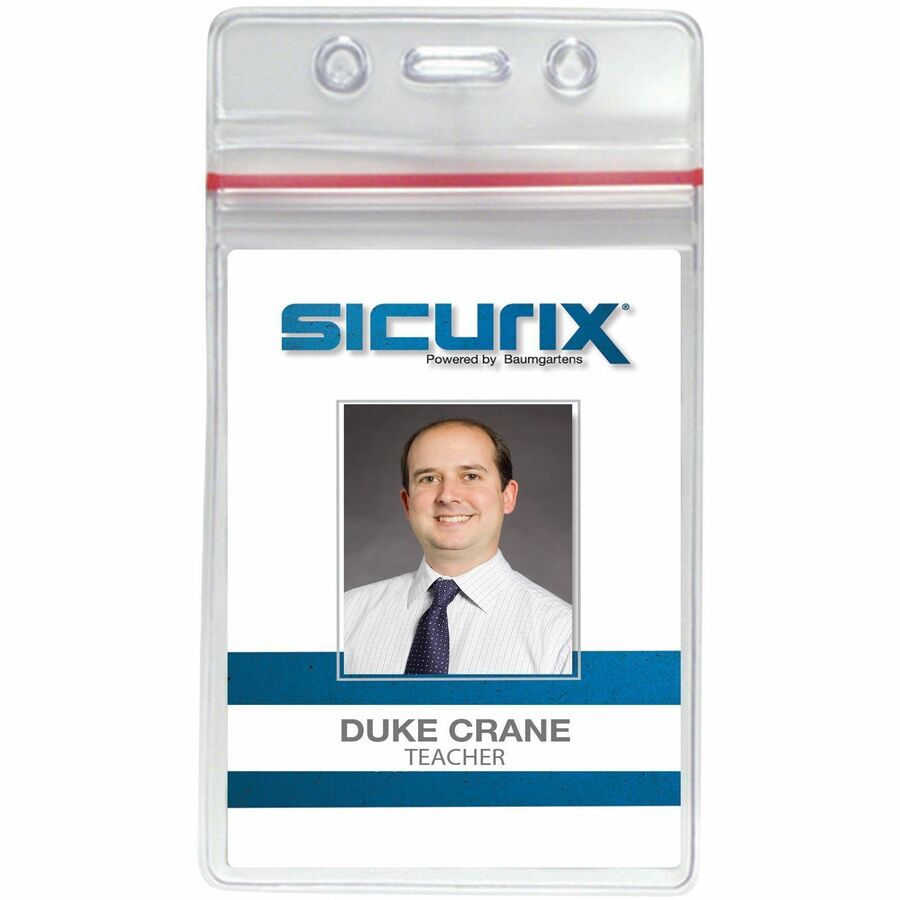SICURIX 47840 Badge Holder - Support 2.62" x 3.75" Media - Vertical - Vinyl - Clear - Zipper Lock - 50 / Pack