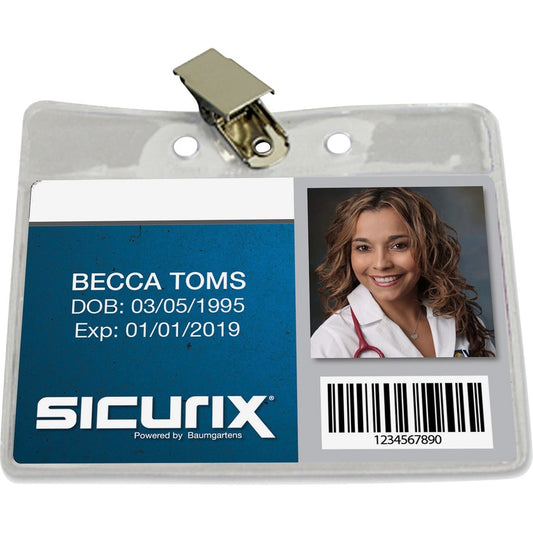 SICURIX Badge Holder - Horizontal - 2.5" Height x 3.5" Width - Vinyl - Clear - Sturdy, Transparent Design - 50 / Pack