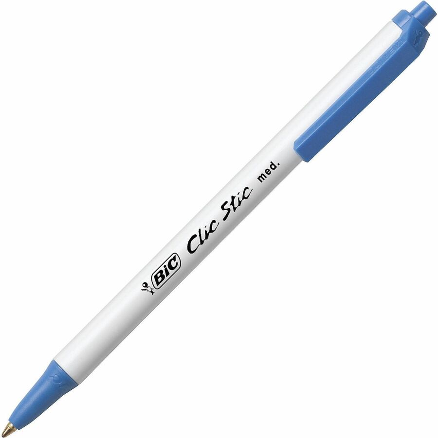 BIC Clic Stic Retractable Ballpoint Pens - Retractable - Blue Ink - Clear Barrel - 12 / Dozen