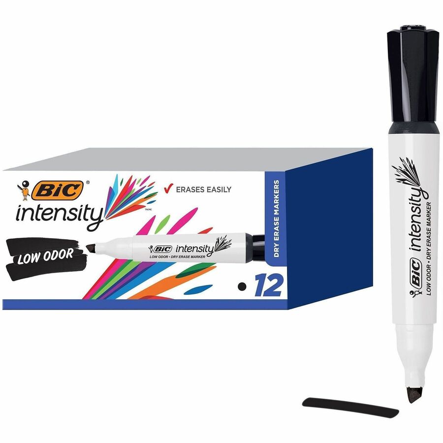 BIC Intensity Low Odor Dry Erase Markers - Black Ink - 12 / Dozen