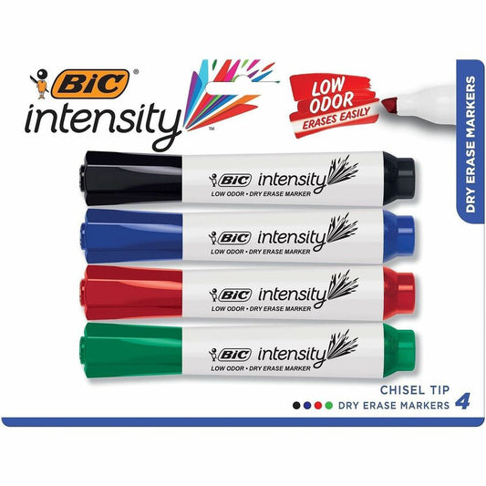 BIC Intensity Low Odor Dry Erase Marker, Tank, Assorted - Assorted Ink - 4 / Set