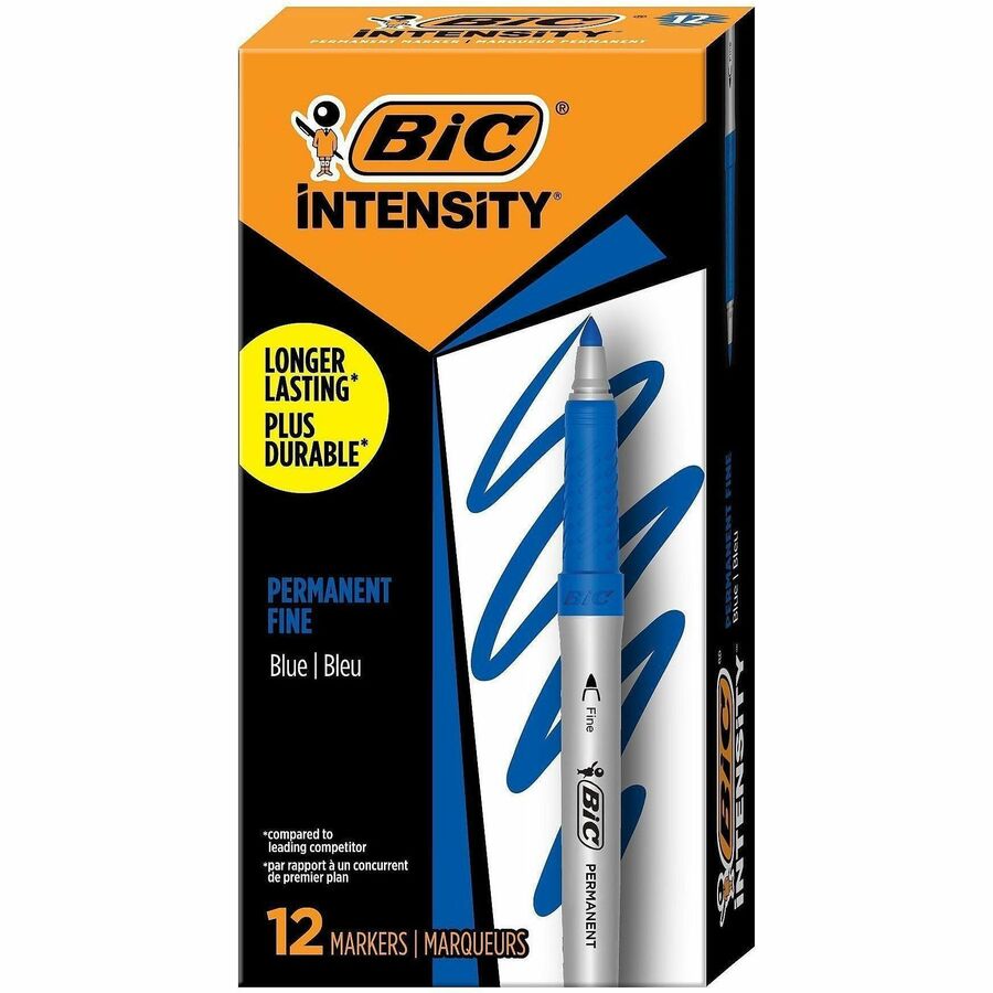 BIC Intensity Permanent Markers - Blue Ink - Silver Barrel - 12 / Dozen