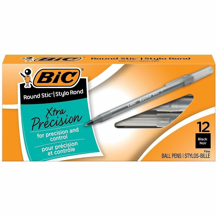 BIC Round Stic Ballpoint Pens - Black Ink - Frost Barrel - 12 / Dozen