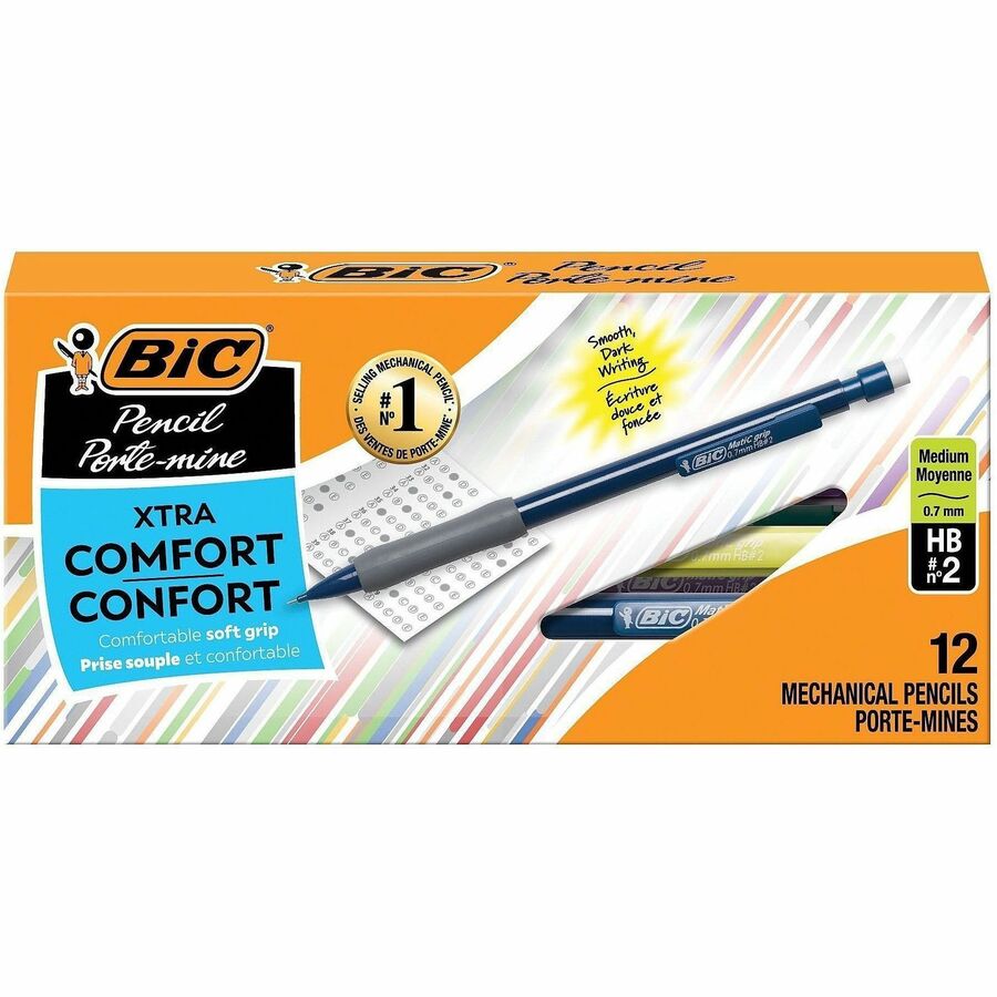 BIC Matic Grip Mechanical Pencils - 0.7 mm Lead - Refillable - Assorted Barrel - 12 / Dozen