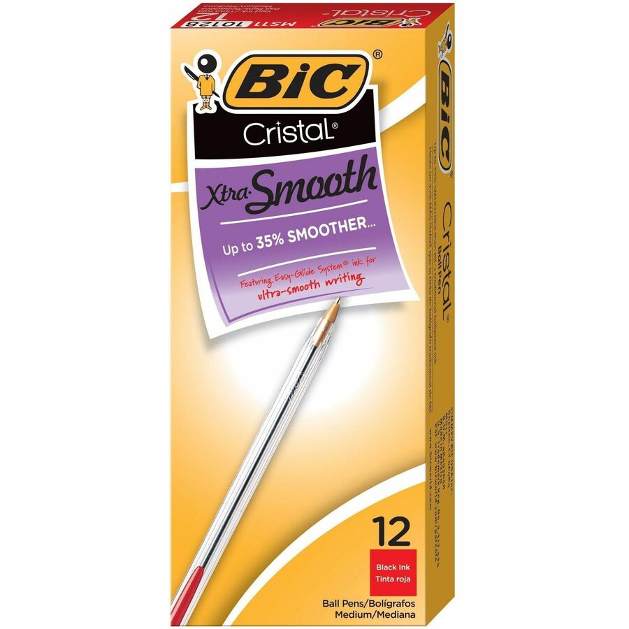 BIC Classic Cristal Ballpoint Pens - Red Ink - Clear Barrel - Metal Tip - 12 / Dozen