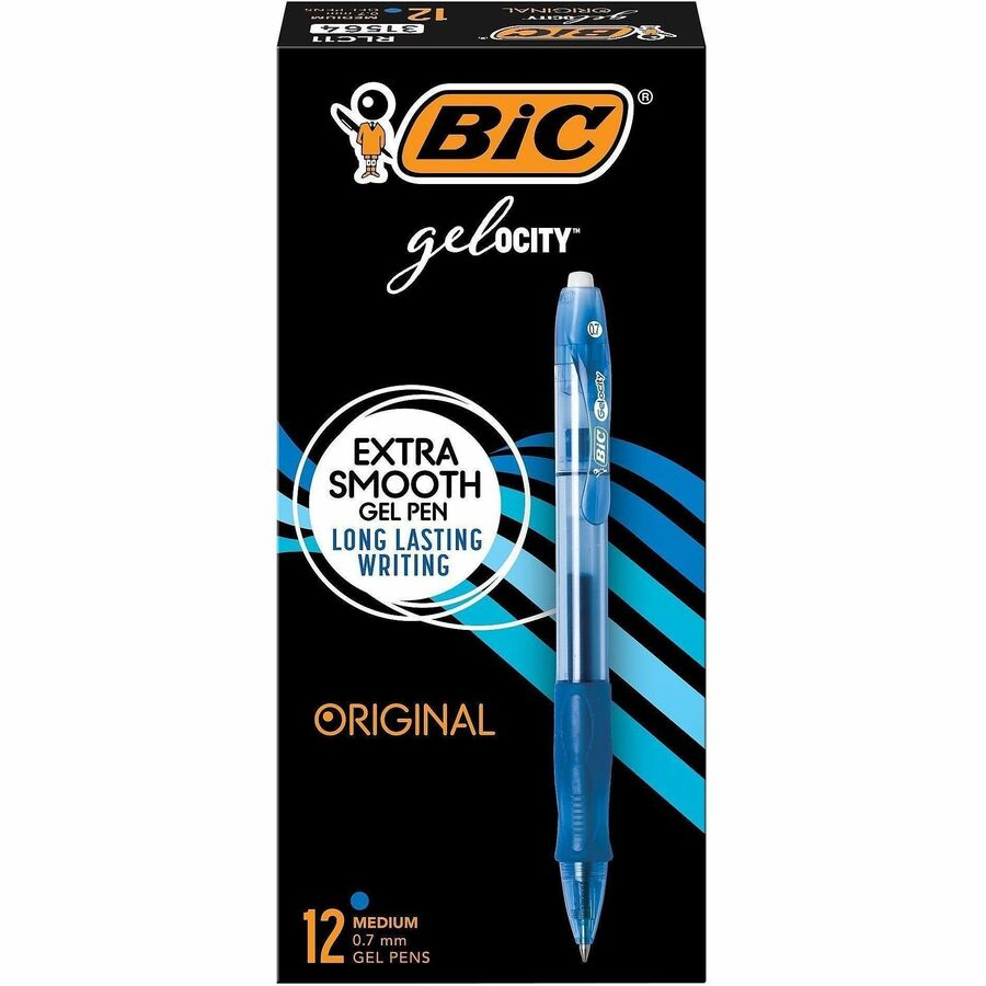 BIC Gel Retractable Pens - Refillable - Retractable - Blue Ink - Gel-based - Translucent Barrel - 12 / Dozen