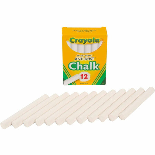 Crayola Anti-Dust Chalk - 3.3" Length x 0.4" Diameter - White - Non-toxic - 12 / Box