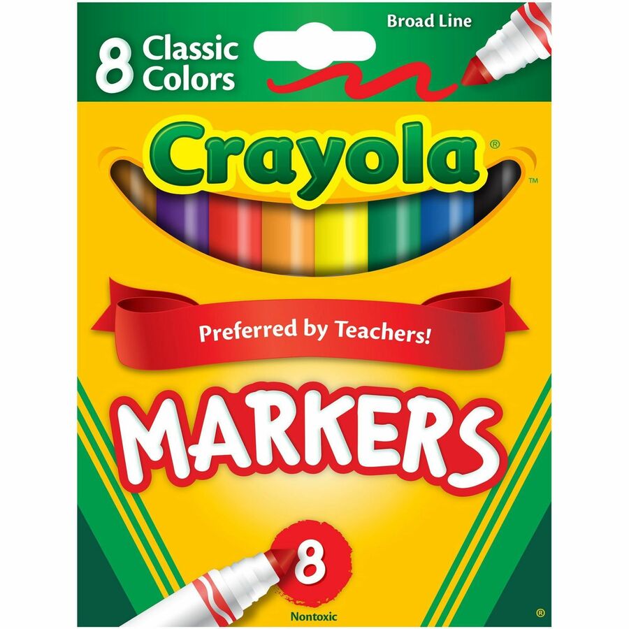 Crayola Classic Colors Broad Line Markers - Assorted, Orange, Yellow, Green, Blue, Violet, Brown, Black Ink - Water Based - 8 / Set
