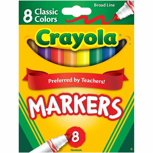 Crayola Classic Colors Broad Line Markers - Assorted, Orange, Yellow, Green, Blue, Violet, Brown, Black Ink - Water Based - 8 / Set