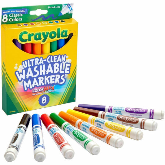 Crayola Classic Washable Marker Set - Washable - Red, Orange, Yellow, Green, Blue, Violet, Brown, Black Ink - Water Based - 8 / Set