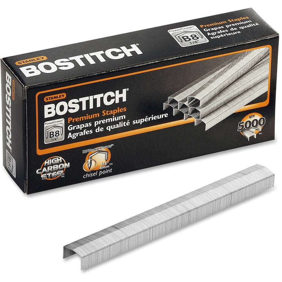 Bostitch PowerCrown Premium Staples - 1/4" Leg - 1/2" Crown - Chisel Point - Silver - High Carbon Steel - 1.1" Height x 0.5" Width x 0.3" Length - 210 Per Strip - 1 Box