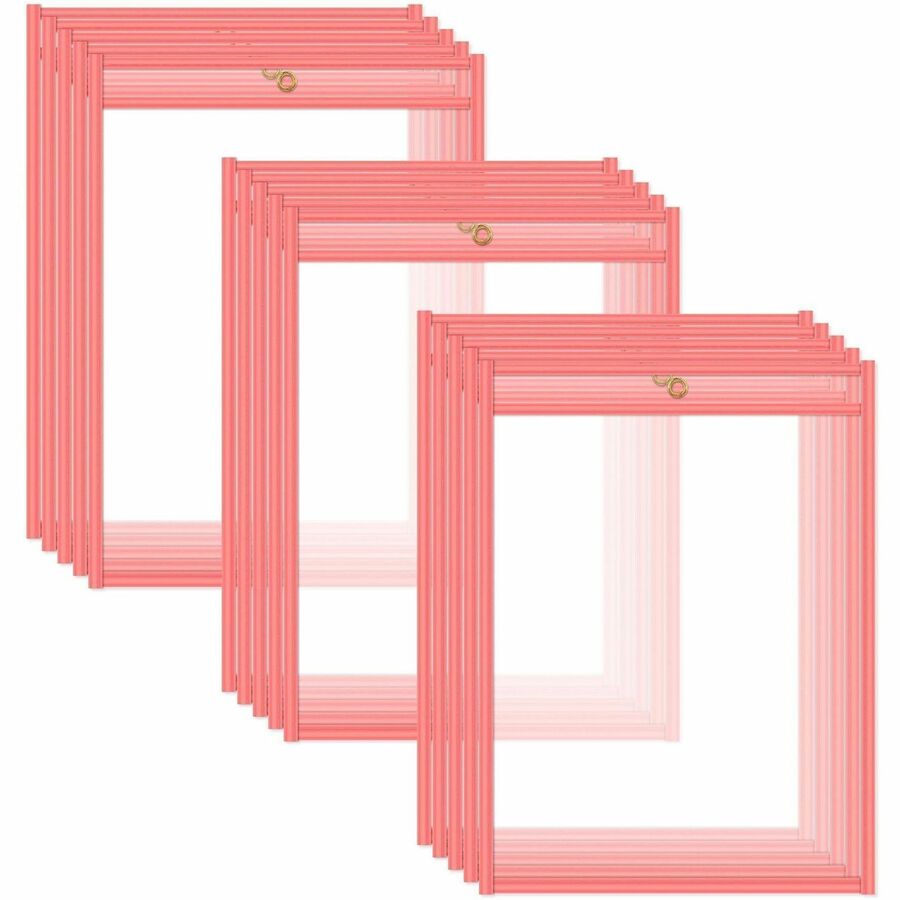 C-Line Neon Colored Stitched Shop Ticket Holders - Support 9" x 12" Media - 13.5" Height x 10" Width x 0.1" Depth - Vinyl - Clear, Neon Orange - Sturdy - 15 / Box
