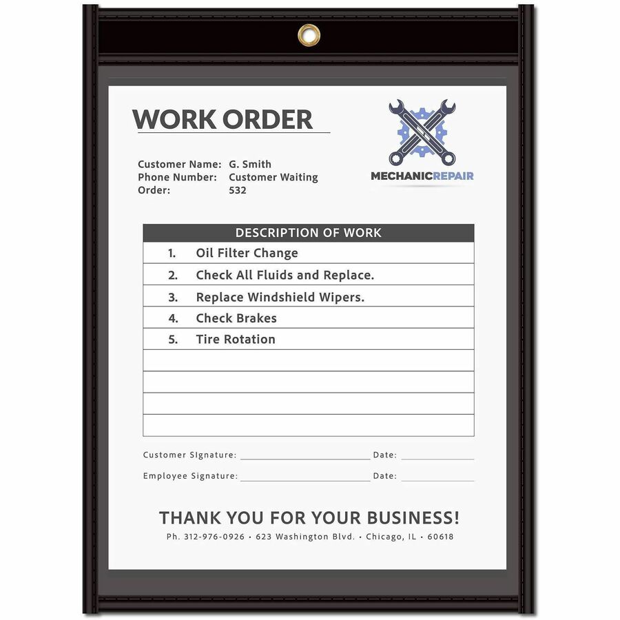 C-Line Vinyl File Pocket - 9" x 12" - Pressboard, Vinyl, Metal - Clear, Black - Reinforced, Heavy Duty - 25 / Box