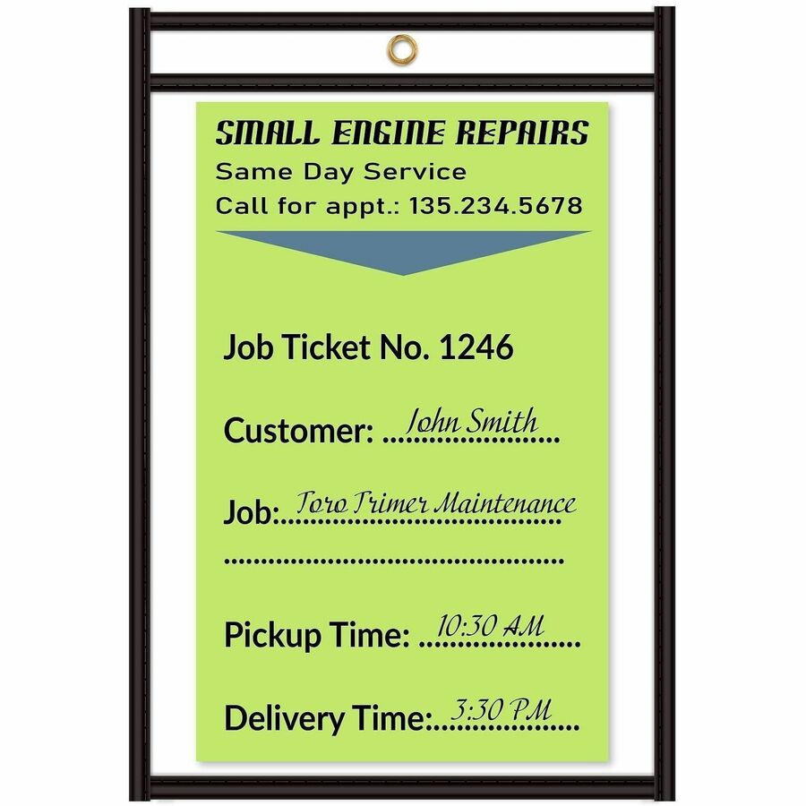 C-Line Stitched Vinyl Shop Ticket Holders - Support 4" x 6" Media - Vinyl - Clear, Black - Sturdy, Heavyweight - 25 / Box
