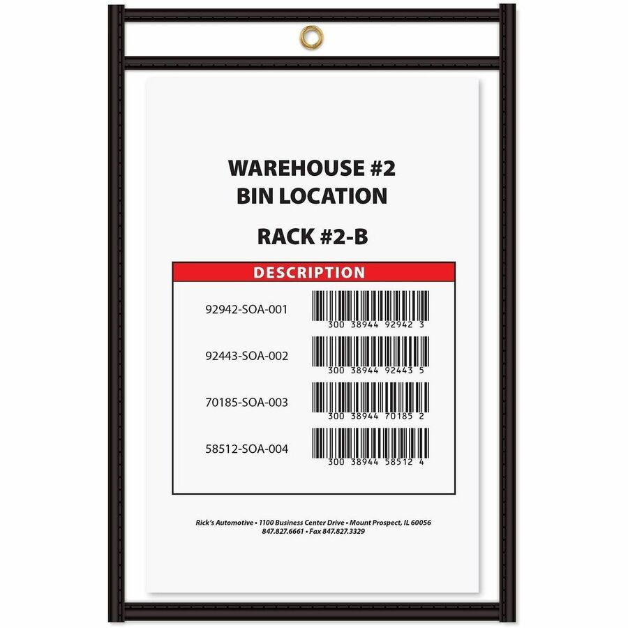 C-Line Stitched Vinyl Shop Ticket Holders - Support 6" x 9" Media - Vinyl - Black, Clear - Sturdy, Heavyweight, Reinforced - 25 / Box