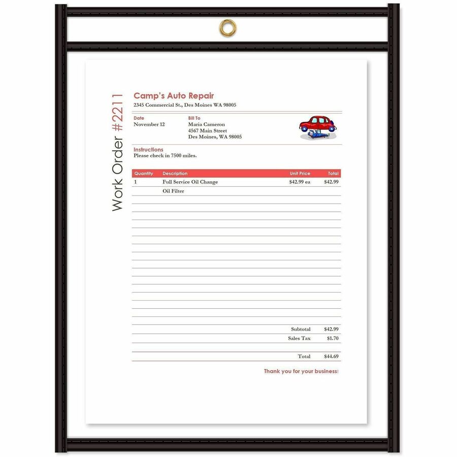 C-Line Stitched Vinyl Shop Ticket Holders - Support 8.50" x 11" Media - Vinyl - Black, Clear - Sturdy - 25 / Box