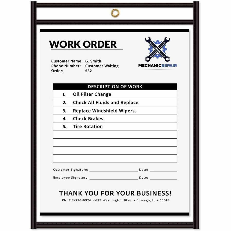 C-Line Stitched Vinyl Shop Ticket Holders - Support 9" x 12" Media - Vinyl - Black, Clear - Sturdy - 25 / Box
