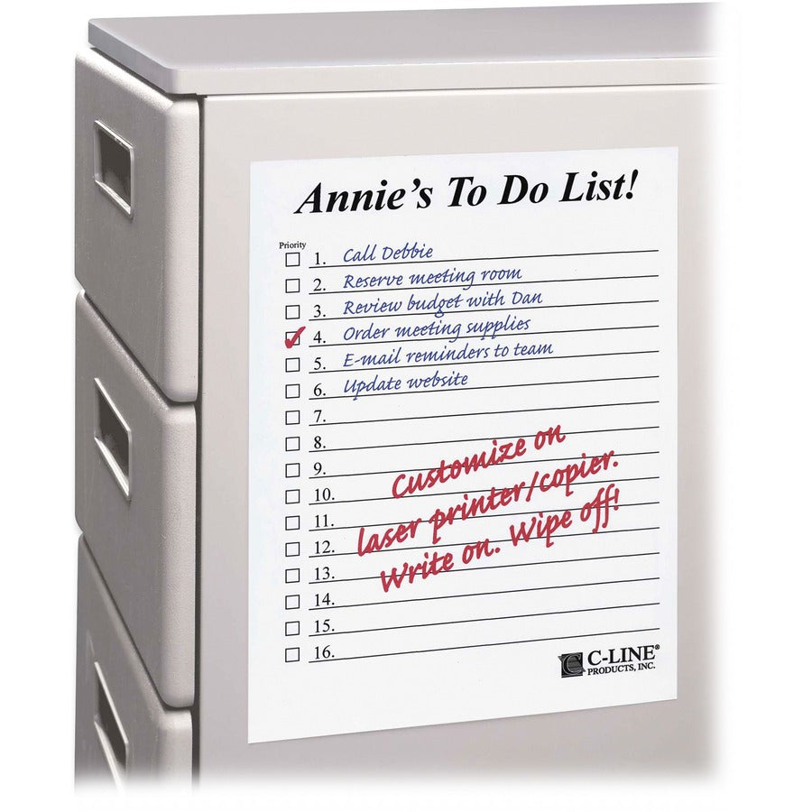 C-Line Self-Stick Dry-erase Sheets - 8 1/2" Flag/Note Width x 11" Flag/Note Length - Rectangle - White - Self-adhesive, Repositionable, Removable - 1 Box