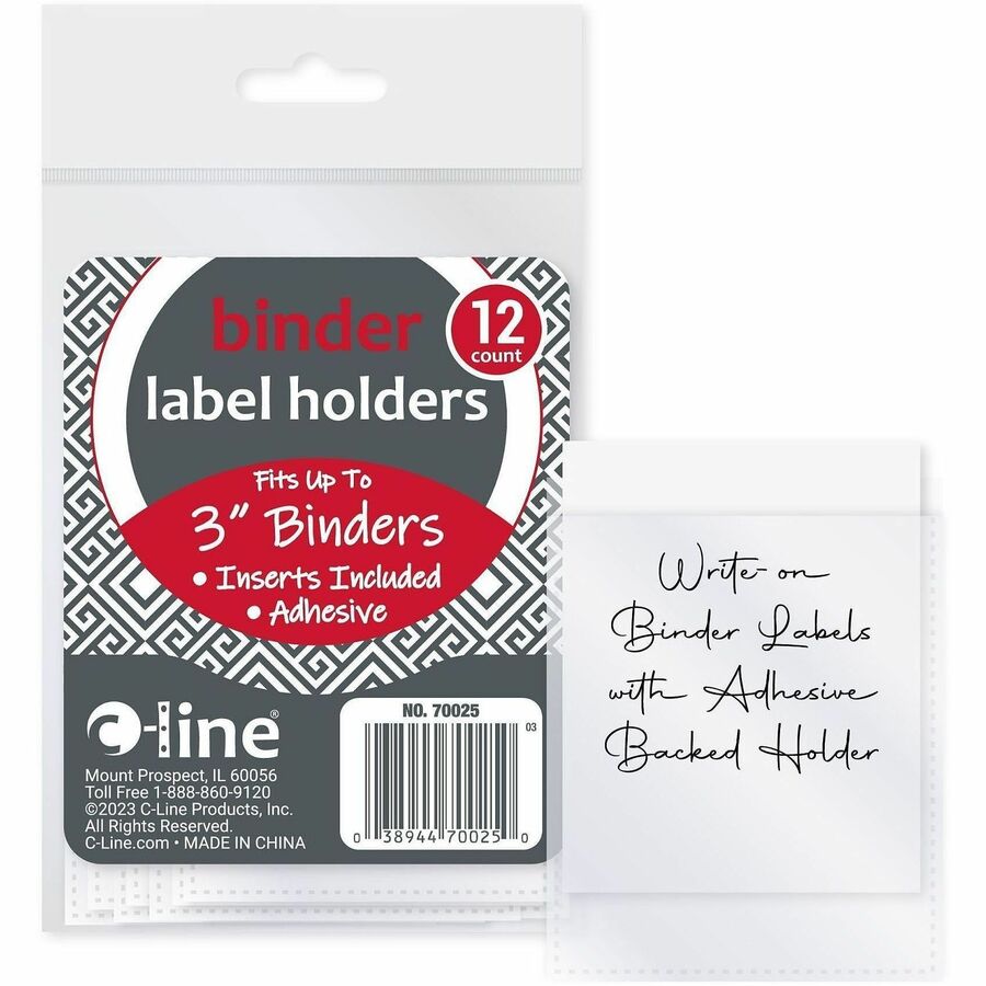 C-Line Self-Adhesive Binder Labels - 1.8" Width x 3.3" Length - Vinyl - Clear - 12 / Pack