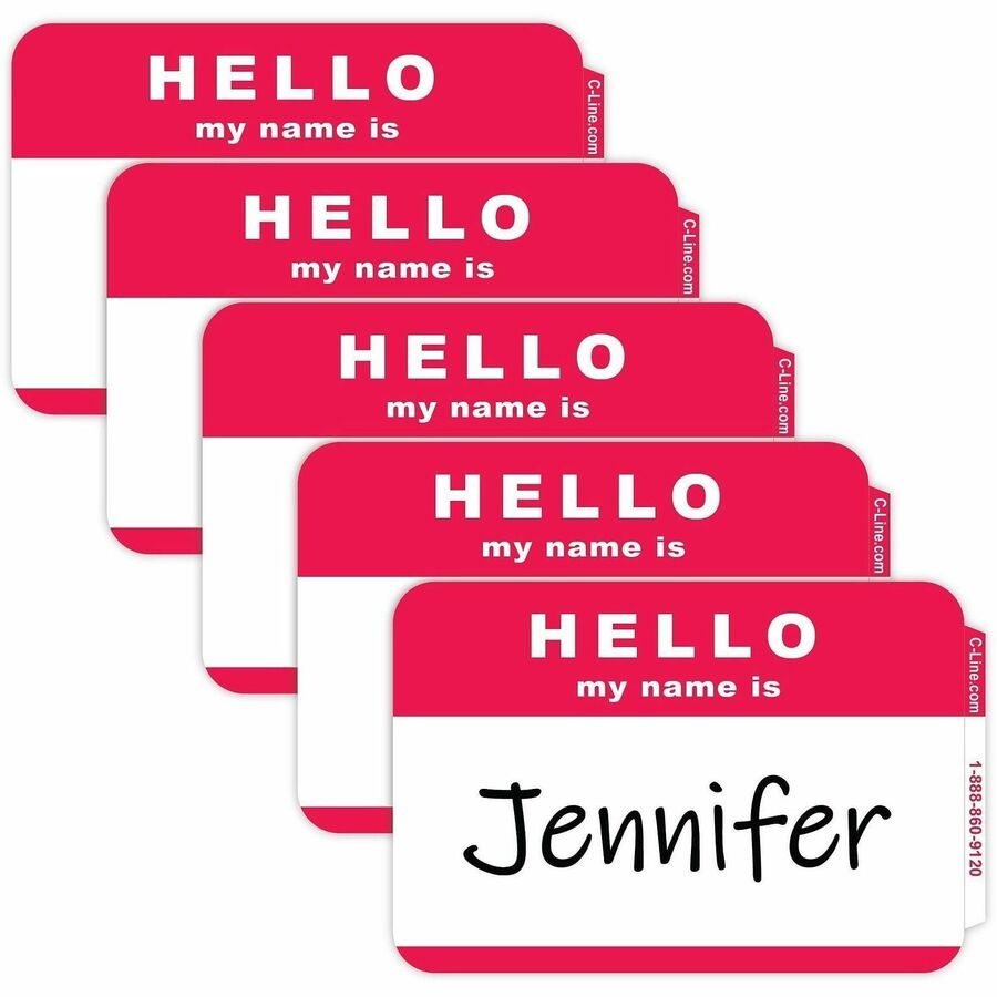 C-Line Hello My Name Is Adhesive Name Badges - Hello My Name Is - 3 1/2" Width x 2 1/4" Length - Rectangle - Red - 100 / Box