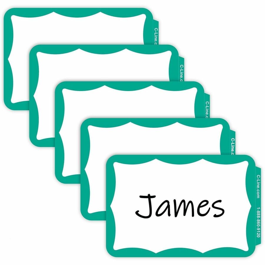 C-Line Self-adhesive Color Border Name Badges - 3 1/2" Width x 2 1/4" Length - Removable Adhesive - Rectangle - Green - 100 / Box