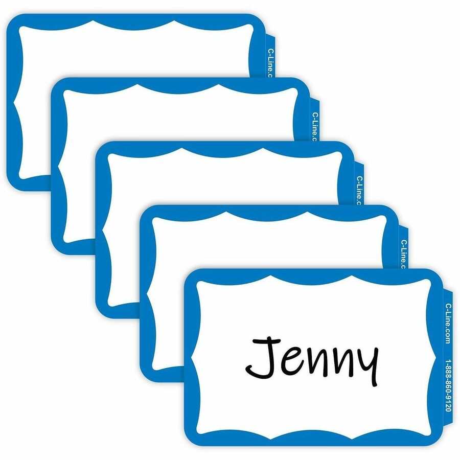 C-Line Self-adhesive Color Border Name Badges - 3 1/2" Width x 2 1/4" Length - Removable Adhesive - Rectangle - Blue - 100 / Box