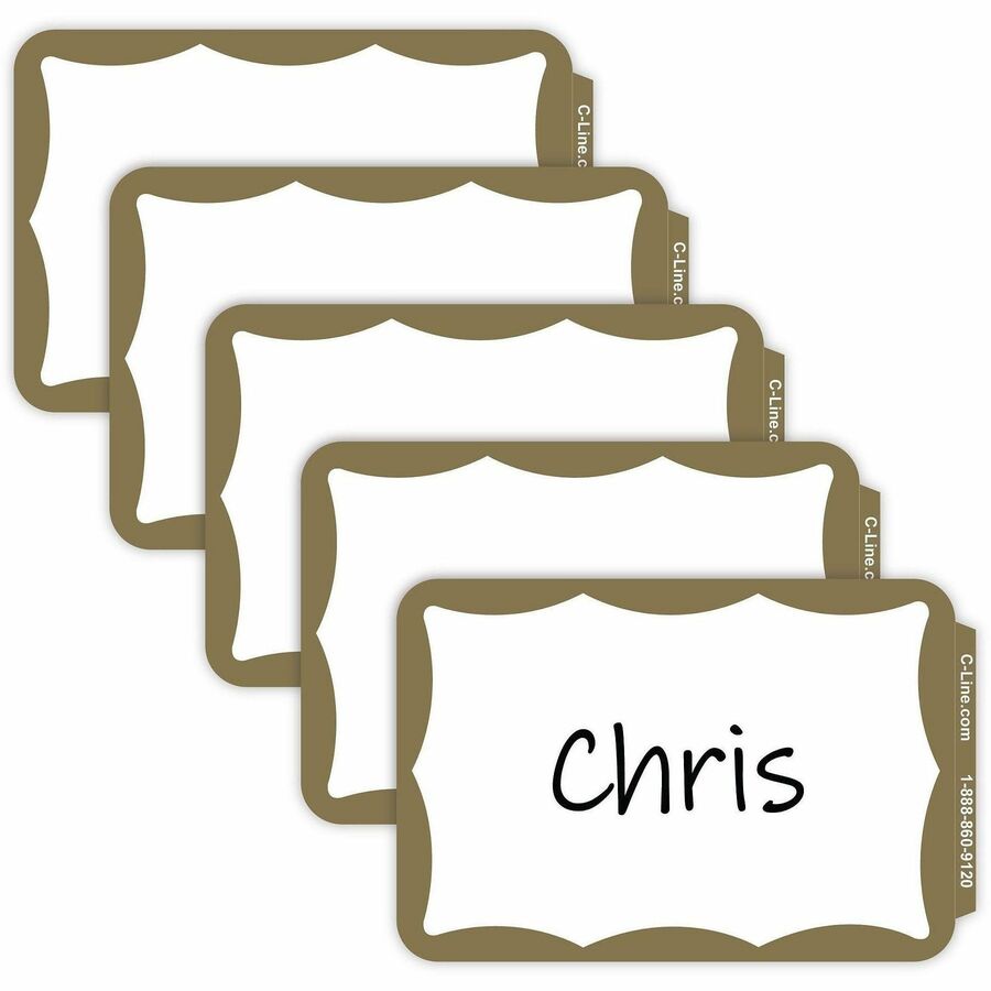 C-Line Self-adhesive Color Border Name Badges - 3 1/2" Width x 2 1/4" Length - Removable Adhesive - Rectangle - Gold - 100 / Box