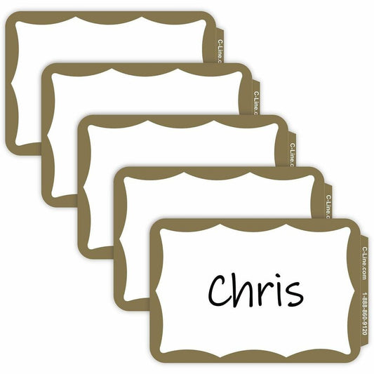 C-Line Self-adhesive Color Border Name Badges - 3 1/2" Width x 2 1/4" Length - Removable Adhesive - Rectangle - Gold - 100 / Box