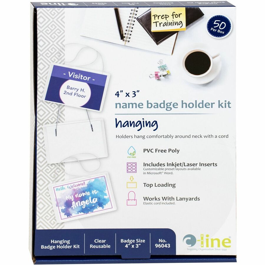 C-Line Hanging Style Name Badge Holders - 3" Height x 4" Width - Vinyl - Clear - 50 / Box