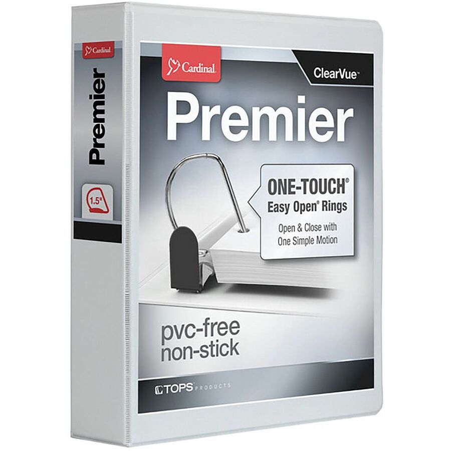 Cardinal&reg, Premier ONE-TOUCH&reg, Easy Open&reg, Locking Slant-D&reg, Rings Binder - 1 1/2" Binder Capacity - Letter - 8 1/2" x 11" Sheet Size - 375 Sheet Capacity - 2 19/64" Spine Width - 3 Ring - Fastener: D-Ring - Pocket: 4, Inside Front & Back...
