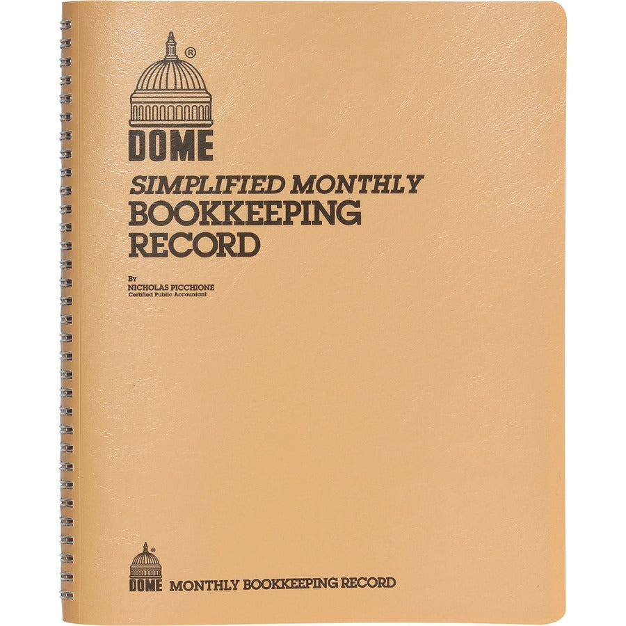 Dome Bookkeeping Record Book - 128 Sheet(s) - Wire Bound - 8.75" x 11.25" Sheet Size - White Sheet(s) - Beige Cover - 1 Each