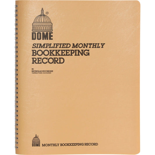 Dome Bookkeeping Record Book - 128 Sheet(s) - Wire Bound - 8.75" x 11.25" Sheet Size - White Sheet(s) - Beige Cover - 1 Each