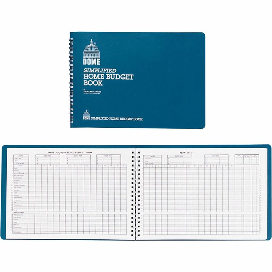Dome Simplified Home Budget Book - 64 Sheet(s) - Wire Bound - 10.50" x 7.50" Sheet Size - White - White Sheet(s) - Blue Cover - 1 Each