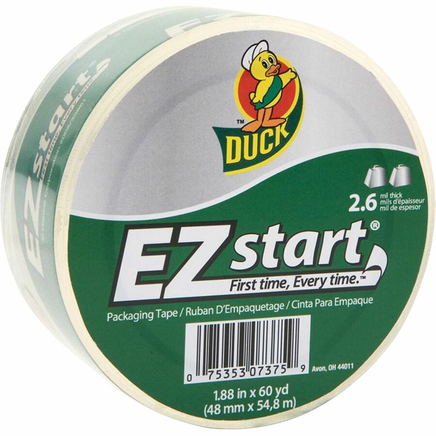 Duck Brand Brand EZ START Packaging Tape - 60 yd Length x 1.88" Width - 3" Core - Clear - 2.60 mil - Tear Resistant, Split Resistant - For Sealing, Packing - 1 Roll