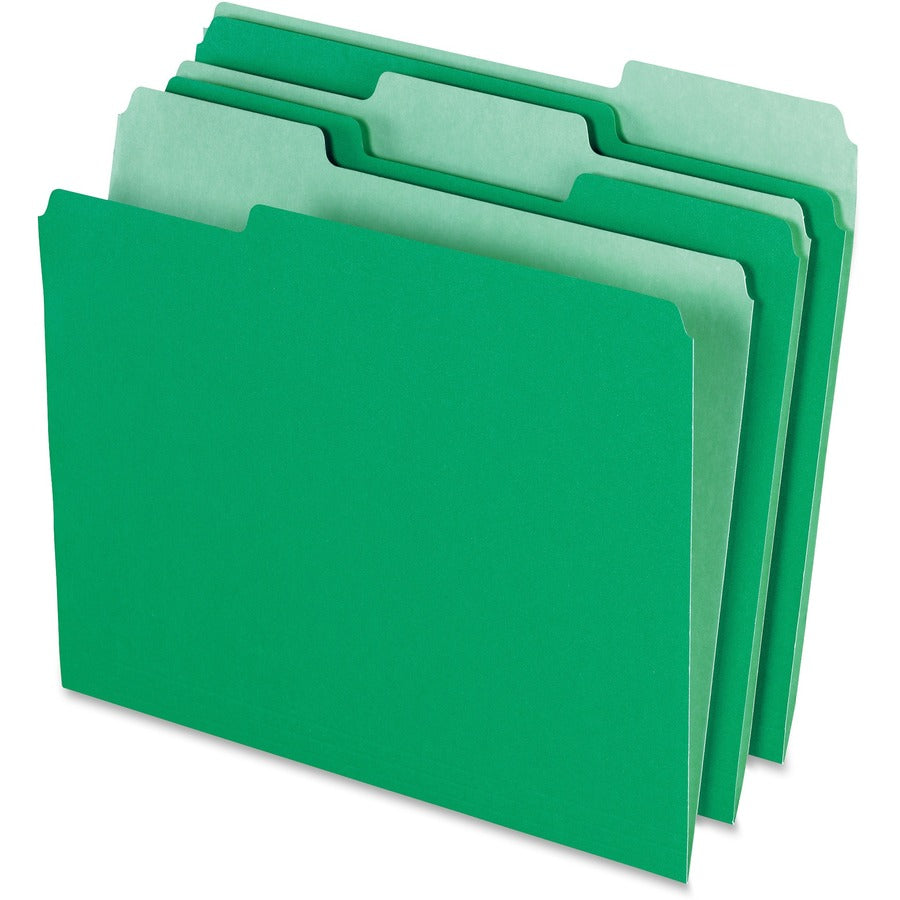 Pendaflex 1/3 Tab Cut Letter Top Tab File Folder - 8 1/2" x 11" - Top Tab Location - Assorted Tab Position - 11 pt. - 1 Plys - Green - Acid-free - 10% Recycled - 100 / Box