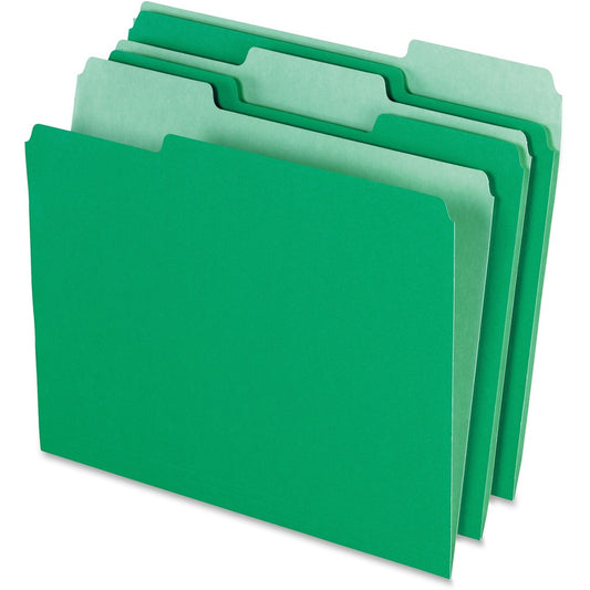 Pendaflex 1/3 Tab Cut Letter Top Tab File Folder - 8 1/2" x 11" - Top Tab Location - Assorted Tab Position - 11 pt. - 1 Plys - Green - Acid-free - 10% Recycled - 100 / Box