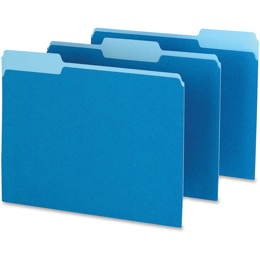 Pendaflex 1/3 Tab Cut Letter Top Tab File Folder - 8 1/2" x 11" - Top Tab Location - Assorted Tab Position - 11 pt. - 1 Plys - Blue - Acid-free - 10% Recycled - 100 / Box