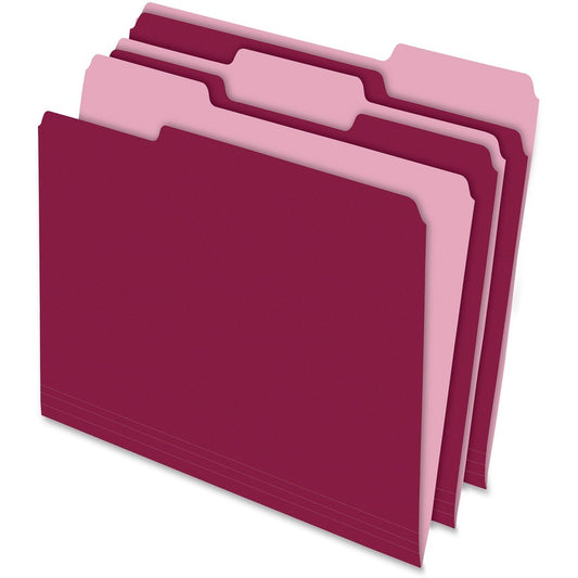 Pendaflex 1/3 Tab Cut Letter Top Tab File Folder - 8 1/2" x 11" - Top Tab Location - Assorted Tab Position - 11 pt. - 1 Plys - Burgundy - Acid-free - 10% Recycled - 100 / Box