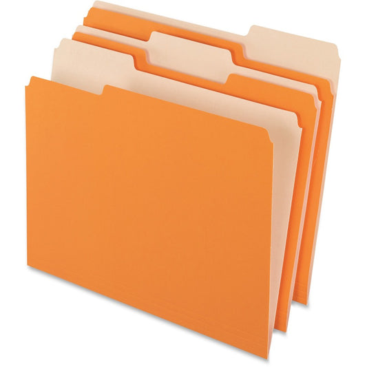 Pendaflex 1/3 Tab Cut Letter Top Tab File Folder - 8 1/2" x 11" - Top Tab Location - Assorted Tab Position - 11 pt. - 1 Plys - Orange - Acid-free - 10% Recycled - 100 / Box