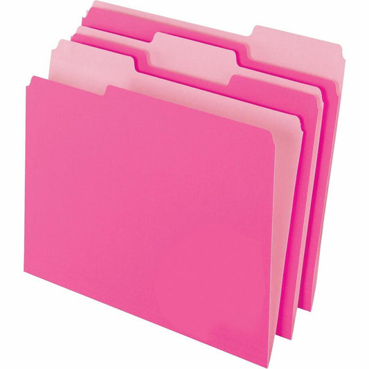 Pendaflex 1/3 Tab Cut Letter Top Tab File Folder - 8 1/2" x 11" - Top Tab Location - Assorted Tab Position - 11 pt. - 1 Plys - Pink - Acid-free - 10% Recycled - 100 / Box